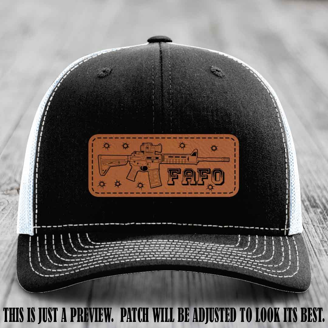 Rawhide to Black FAFO Leather Patch Hat on Black to White Hat