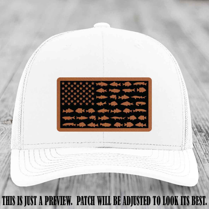 Stars & Stripes Angler πΊπΈπ Rawhide to Black Patch Leather Patch Richardson 112 Hat on White Hat