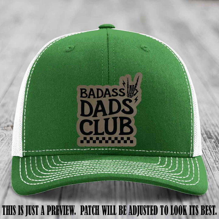 Badass Dads Club Light Brown to Black Patch Leather Patch on Kelly to White Hat Richardson 112 Hat