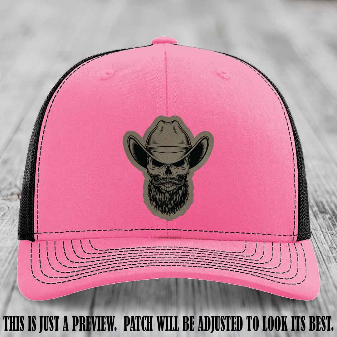 Bone Bro Cowboy ππ€  Light Brown to Black Leather Patch on Hot Pink to Black Hat - Richardson 112