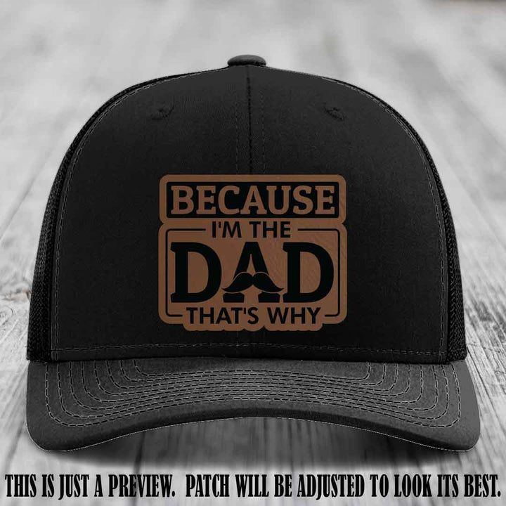 Dark Brown to Black patch on Black Hat - Dad Leather Patch Hat