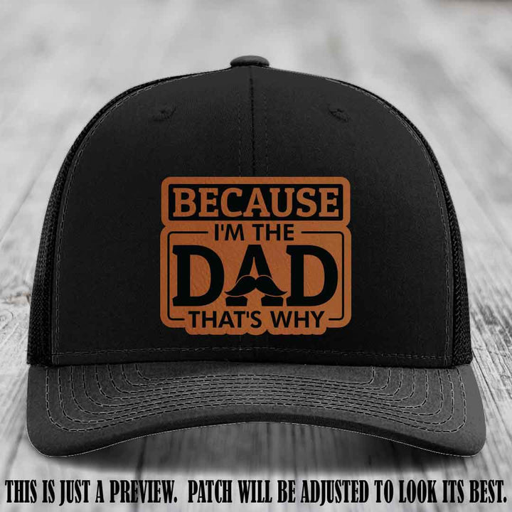 Rawhide to Black patch on Black Hat - Dad Leather Patch Hat
