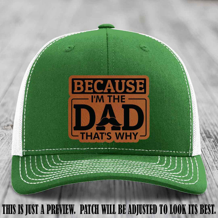 Rawhide to Black patch on Kelly to White Hat - Dad Leather Patch Hat
