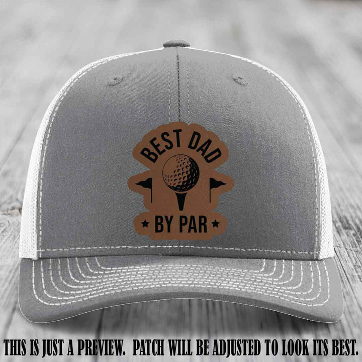 Best Dad By Par ποΈββοΈ Dark Brown to Black Patch on Heather Grey to White Hat - Custom Richardson 112 Hat