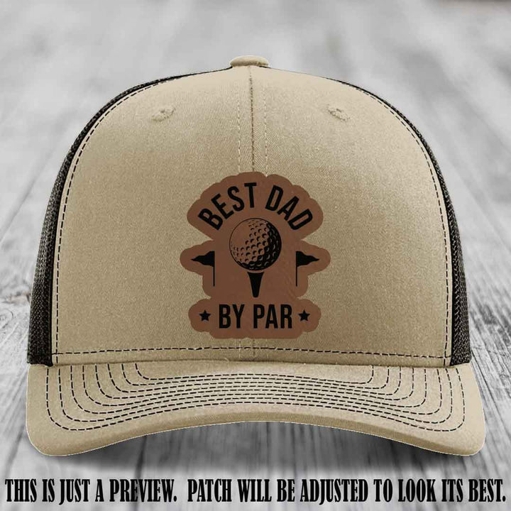 Best Dad By Par ποΈββοΈ Dark Brown to Black Patch on Khaki to Coffee Hat - Custom Richardson 112 Hat