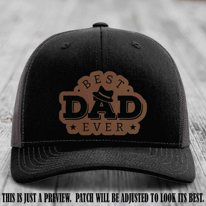 Best Dad Ever Fedora Swag π€  Leather Patch Hat β Dark Brown to Black Patch on Black to Charcoal Hat Richardson 112 Hat