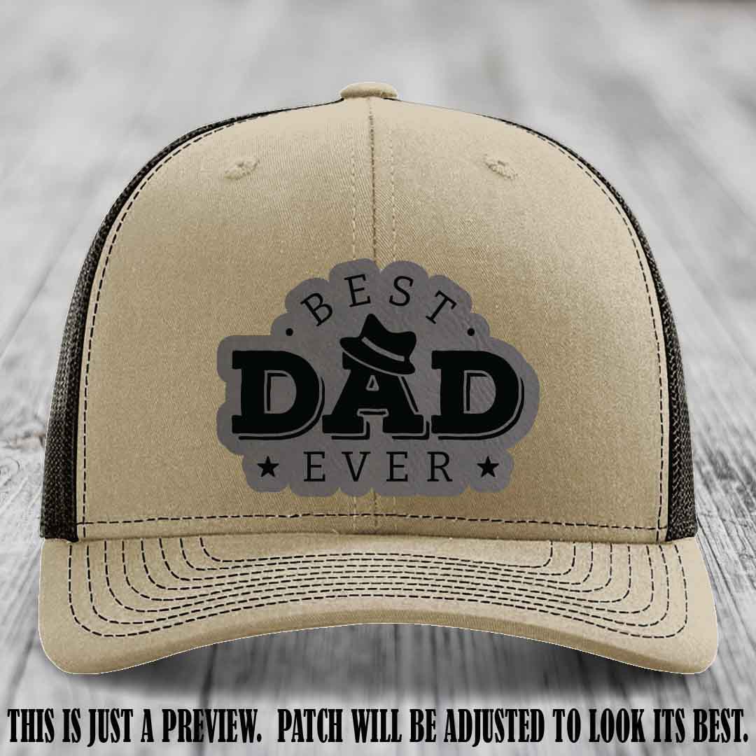Best Dad Ever Fedora Swag π€  Leather Patch Hat β Grey to Black Patch on Khaki to Coffee Hat Richardson 112 Hat
