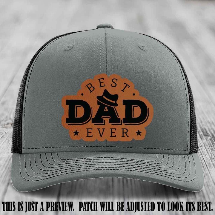 Best Dad Ever Fedora Swag π€  Leather Patch Hat β Rawhide to Black Patch on Heather Grey to Black Hat Richardson 112 Hat