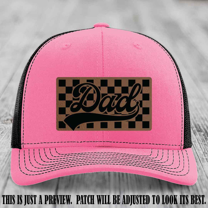 Dark Brown to Black Patch on Hot Pink to Black Hat Richardson 112 leather patch hat