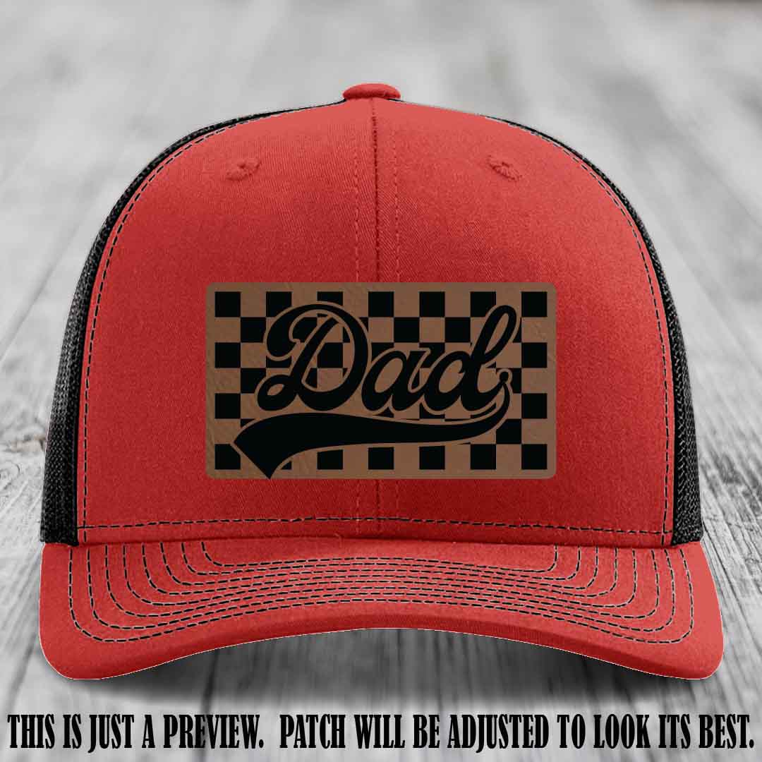 Dark Brown to Black Patch on Red to Black Hat Richardson 112 leather patch hat