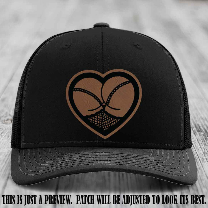 Booty Love Leather Patch in Dark Brown to Black Patch on Black Hat