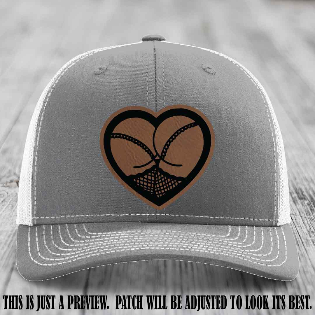 Booty Love Leather Patch in Dark Brown to Black Patch on Heather Grey to White Hat