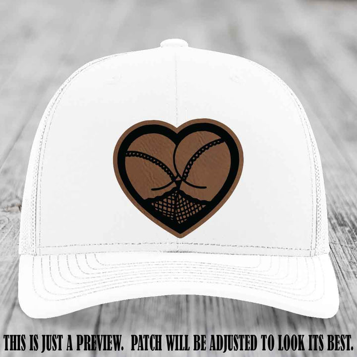 Booty Love Leather Patch in Dark Brown to Black Patch on White Hat