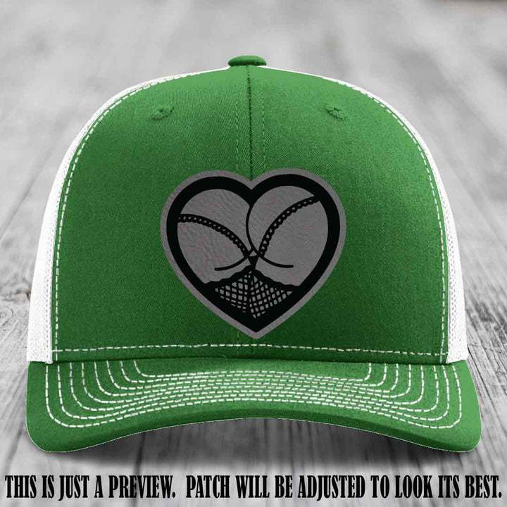 Booty Love Leather Patch in Grey to Black Patch on Kelly to White Hat