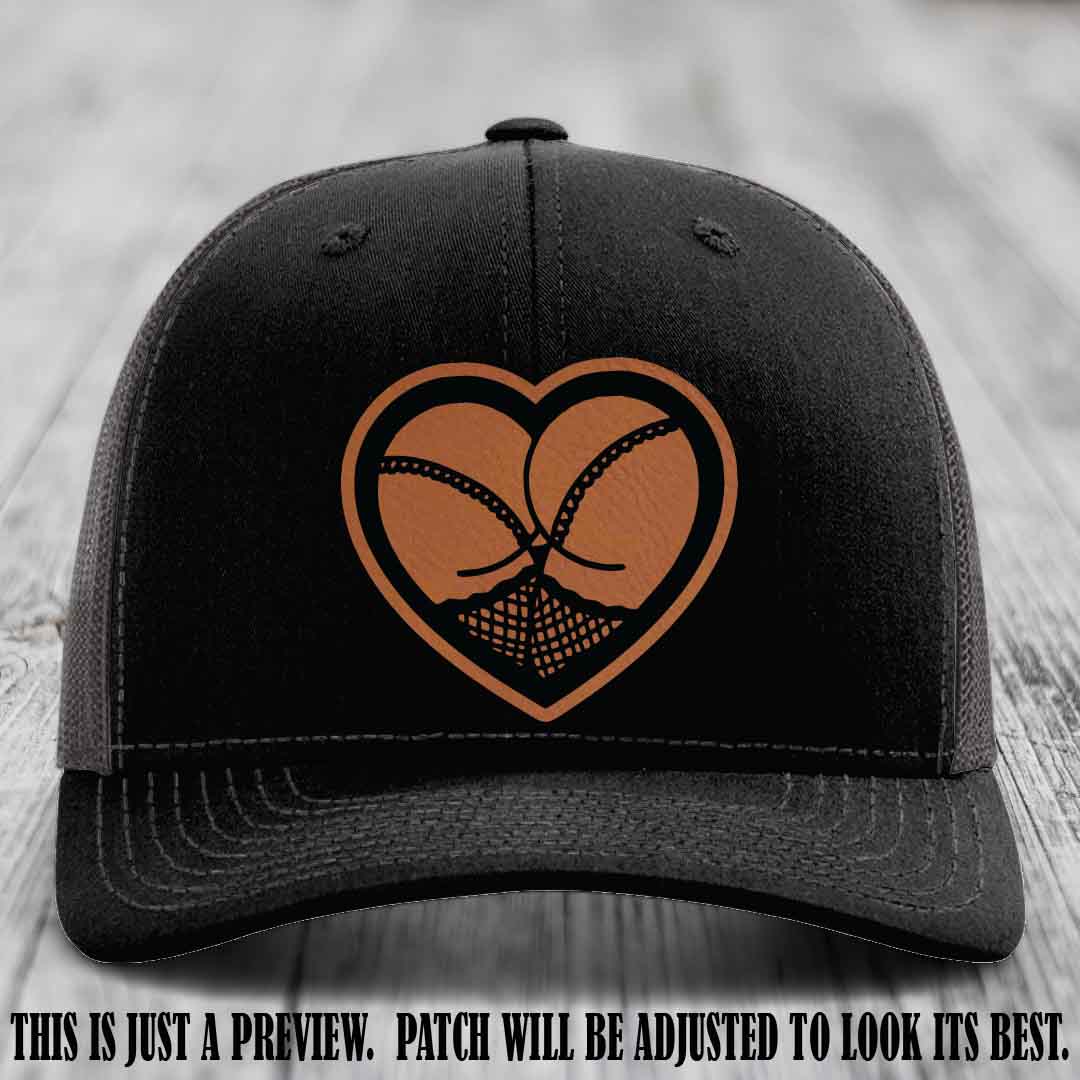 Booty Love Leather Patch in Rawhide to Black Patch on Black to Charcoal Hat