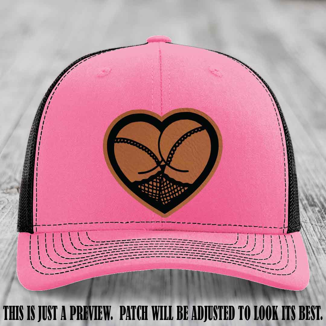 Booty Love Leather Patch in Rawhide to Black Patch on Hot Pink to Black Hat