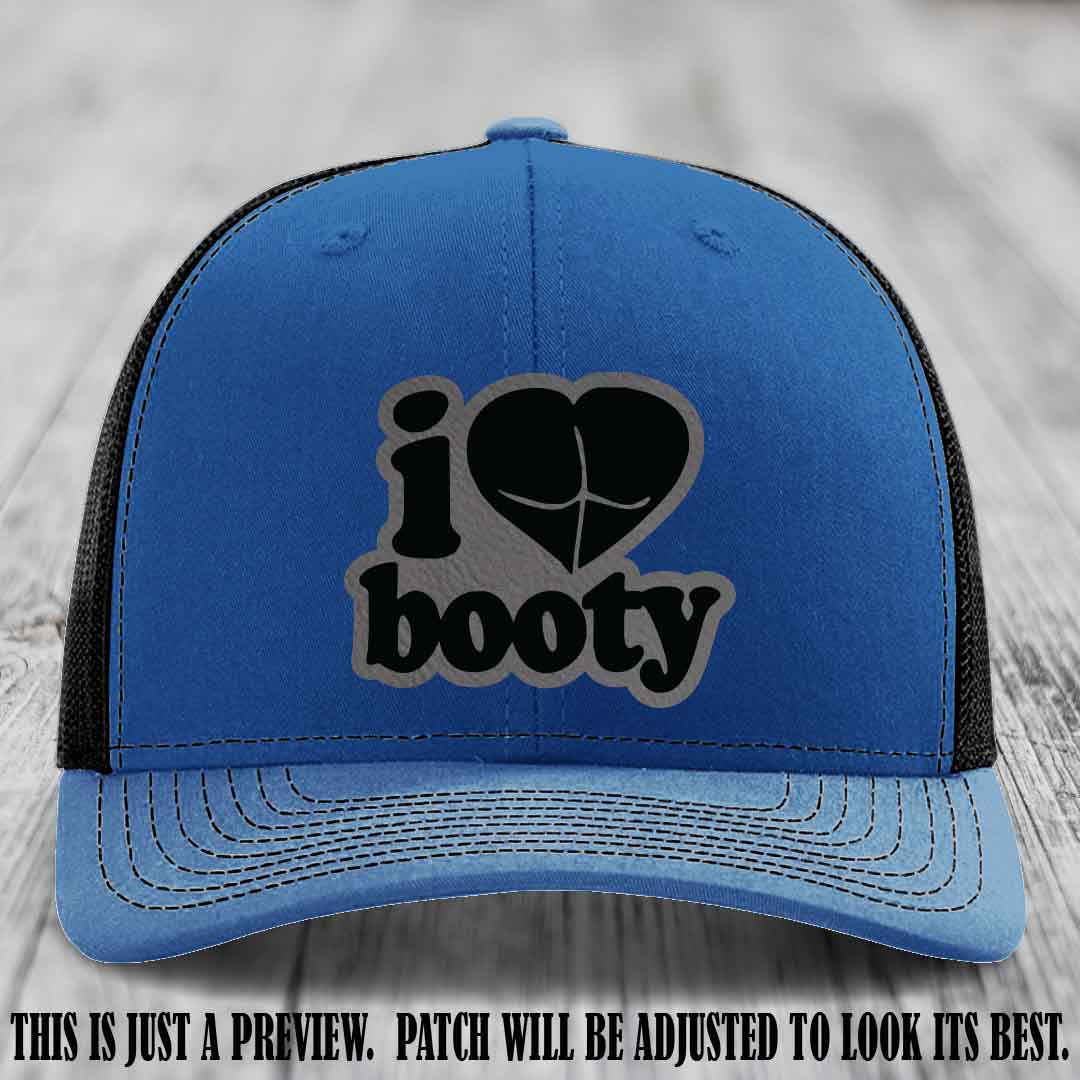 Booty Hunter Grey to Black Patch Leather Patch on Royal to Black Hat - Funny Richardson 112 Hat