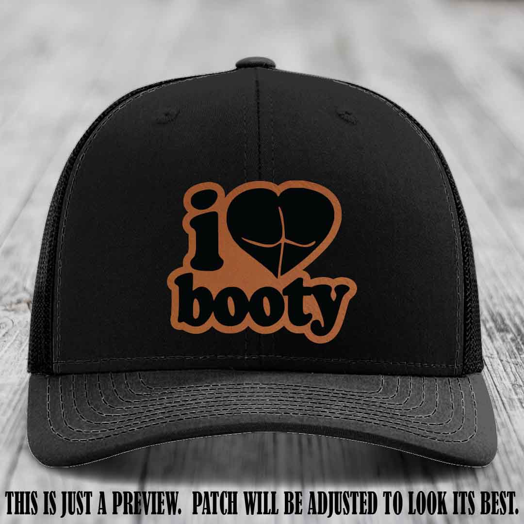 Booty Hunter Rawhide to Black Patch Leather Patch on Black Hat - Funny Richardson 112 Hat