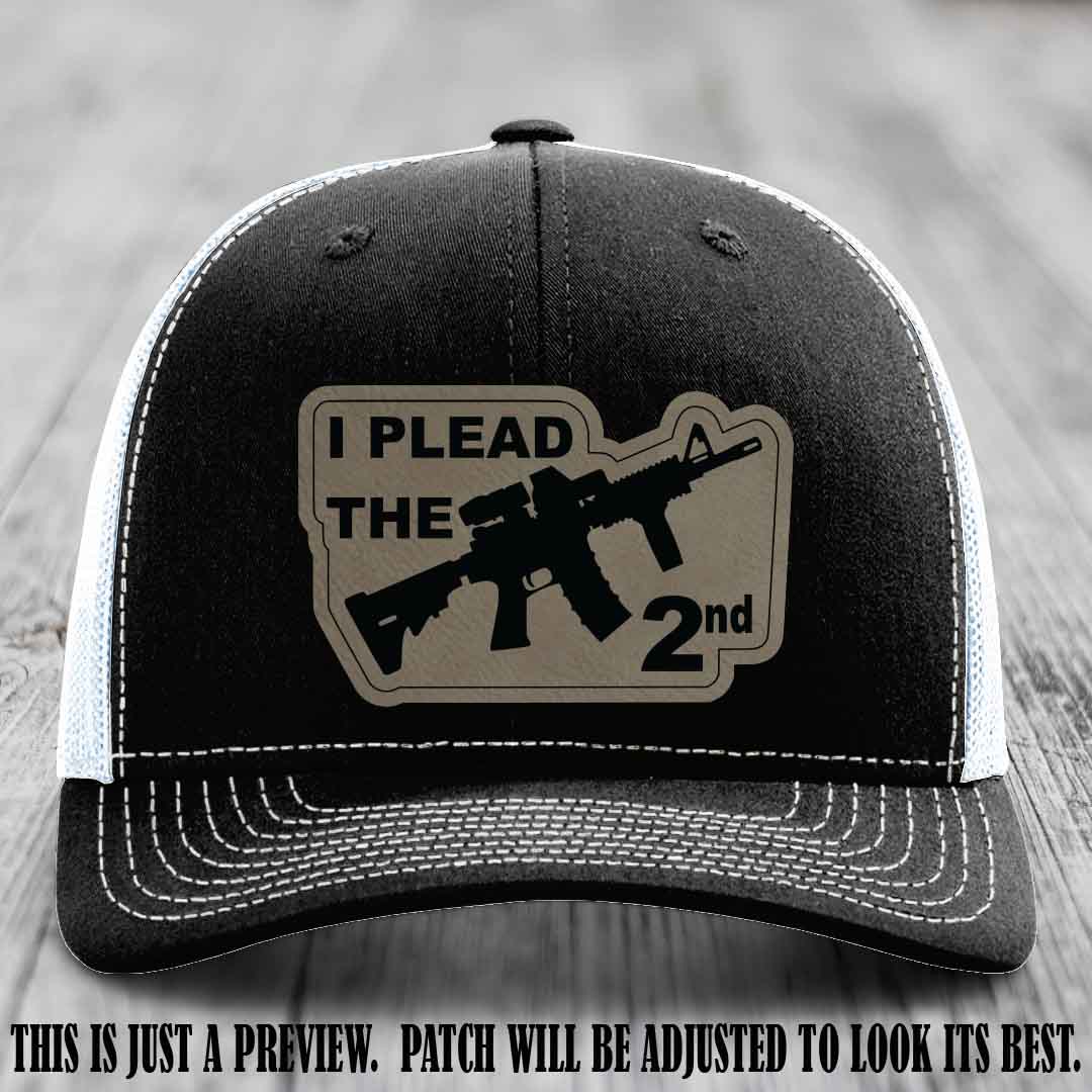 I Plead The 2nd Light Brown to Black Patch on Black to White Hat Richardson 112