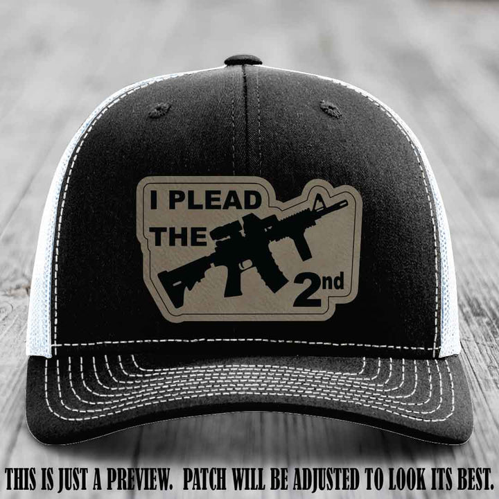 I Plead The 2nd Light Brown to Black Patch on Black to White Hat Richardson 112