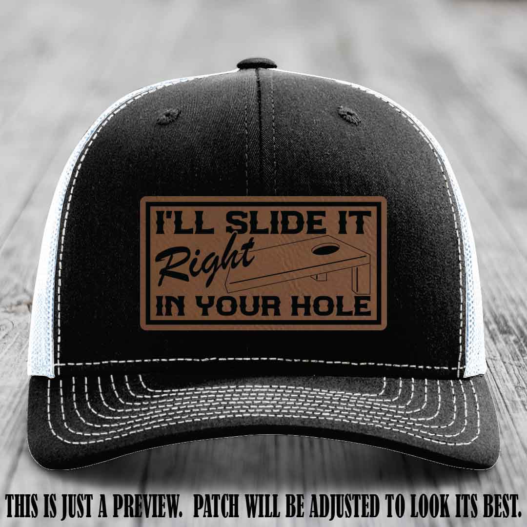 I'll Slide It Right In Your Hole π Dark Brown to Black Patch Leather Patch Hat on Black to White Hat