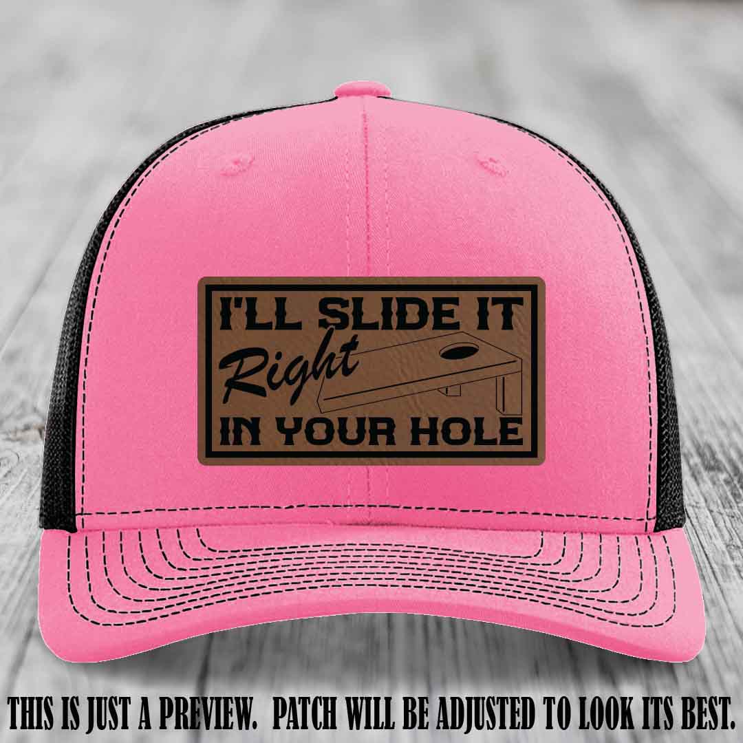 I'll Slide It Right In Your Hole π Dark Brown to Black Patch Leather Patch Hat on Hot Pink to Black Hat