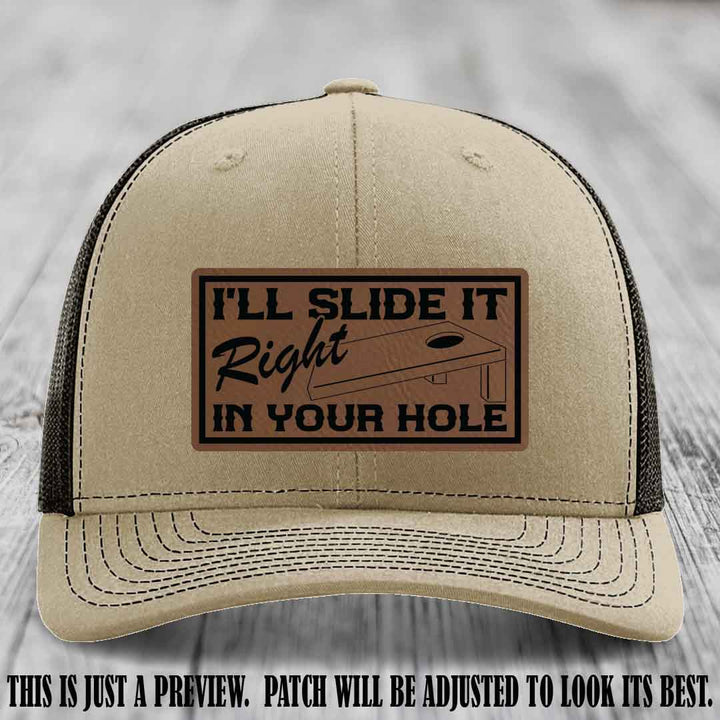 I'll Slide It Right In Your Hole π Dark Brown to Black Patch Leather Patch Hat on Khaki to Coffee Hat