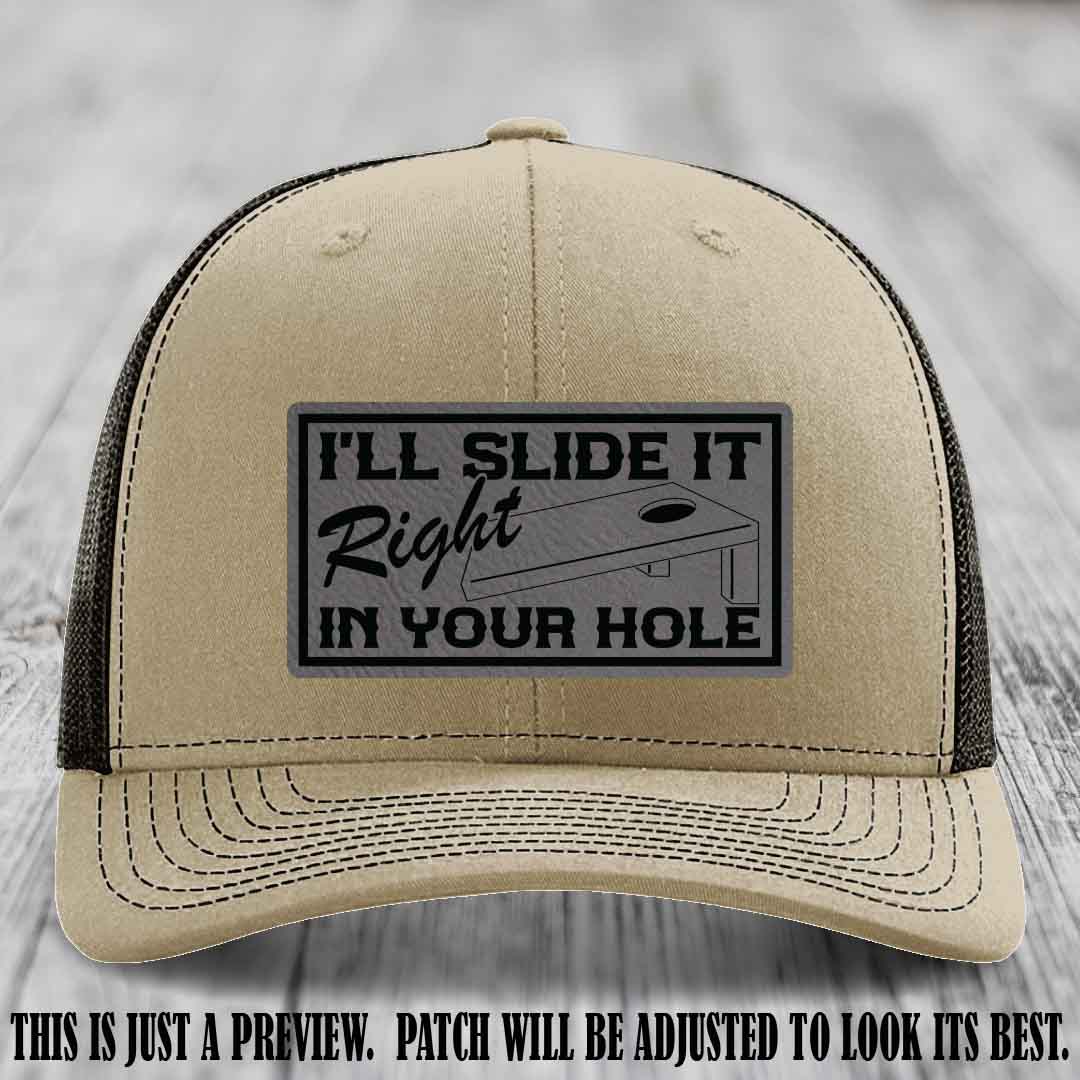 I'll Slide It Right In Your Hole π Grey to Black Patch Leather Patch Hat on Khaki to Coffee Hat