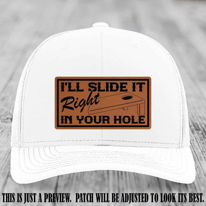 I'll Slide It Right In Your Hole π
 Rawhide to Black Patch Leather Patch Hat on White Hat