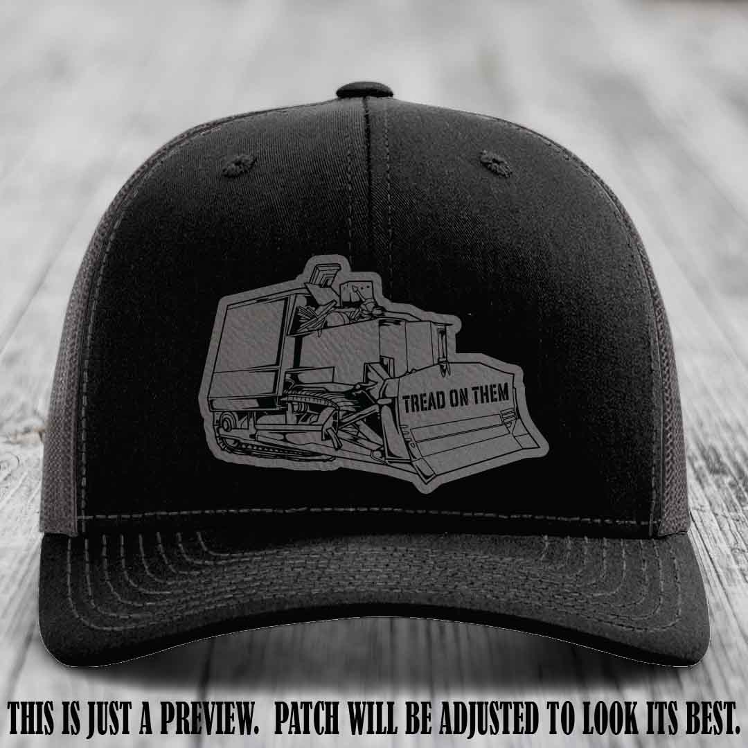 Killdozer Grey to Black Patch on Black to Charcoal Hat - Richardson 112 Custom Leather Patch Hat