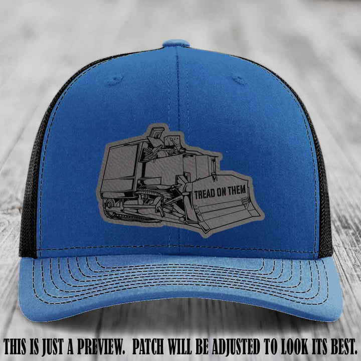 Killdozer Grey to Black Patch on Royal to Black Hat - Richardson 112 Custom Leather Patch Hat