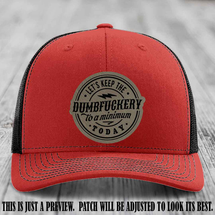 Dumbfuckery Minimum Light Brown to Black Patch on Red to Black Hat