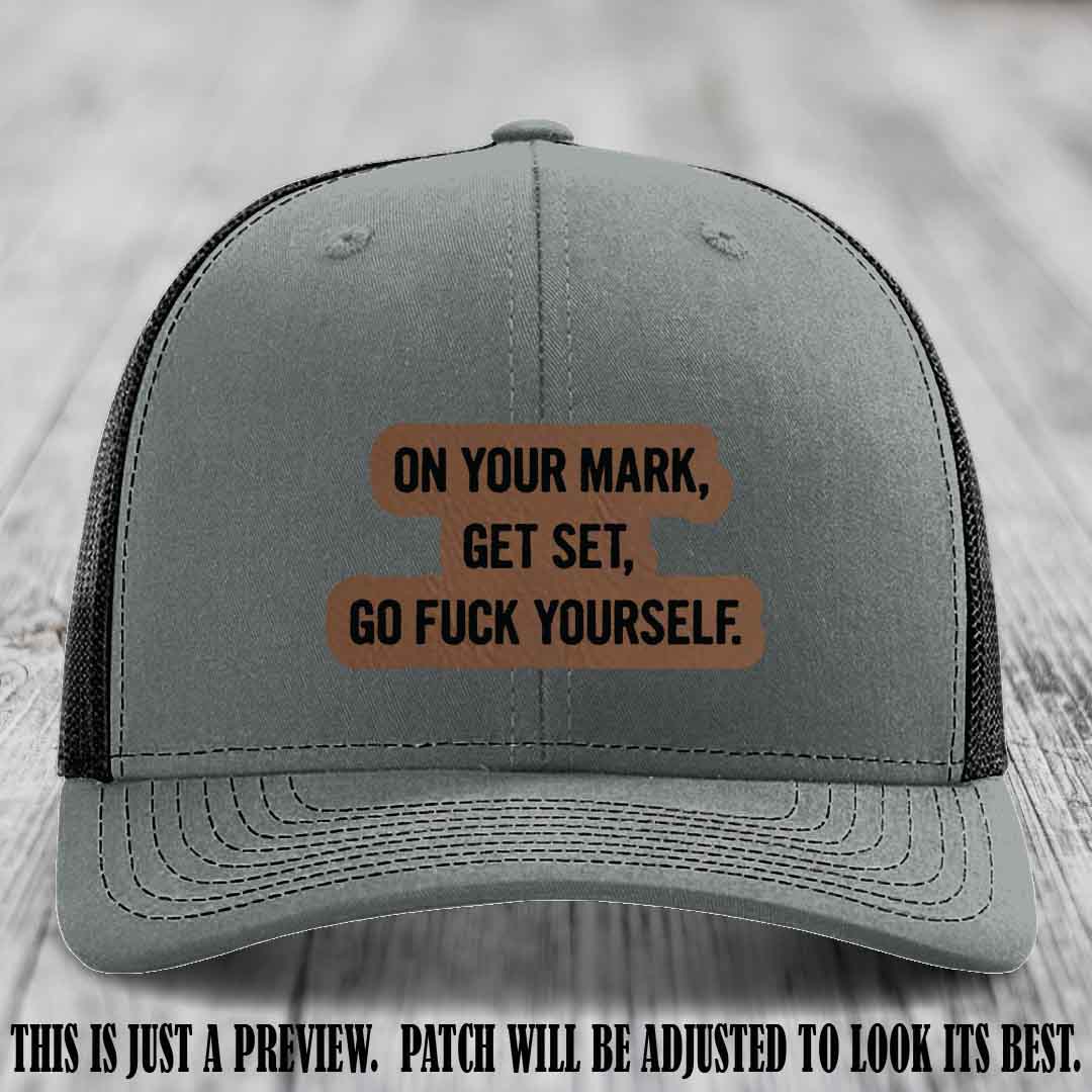 On Your Mark - Dark Brown to Black Patch on Heather Grey to Black Hat Richardson 112 Leather Patch Hat