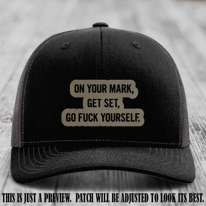 On Your Mark - Light Brown to Black Patch on Black to Charcoal Hat Richardson 112 Leather Patch Hat