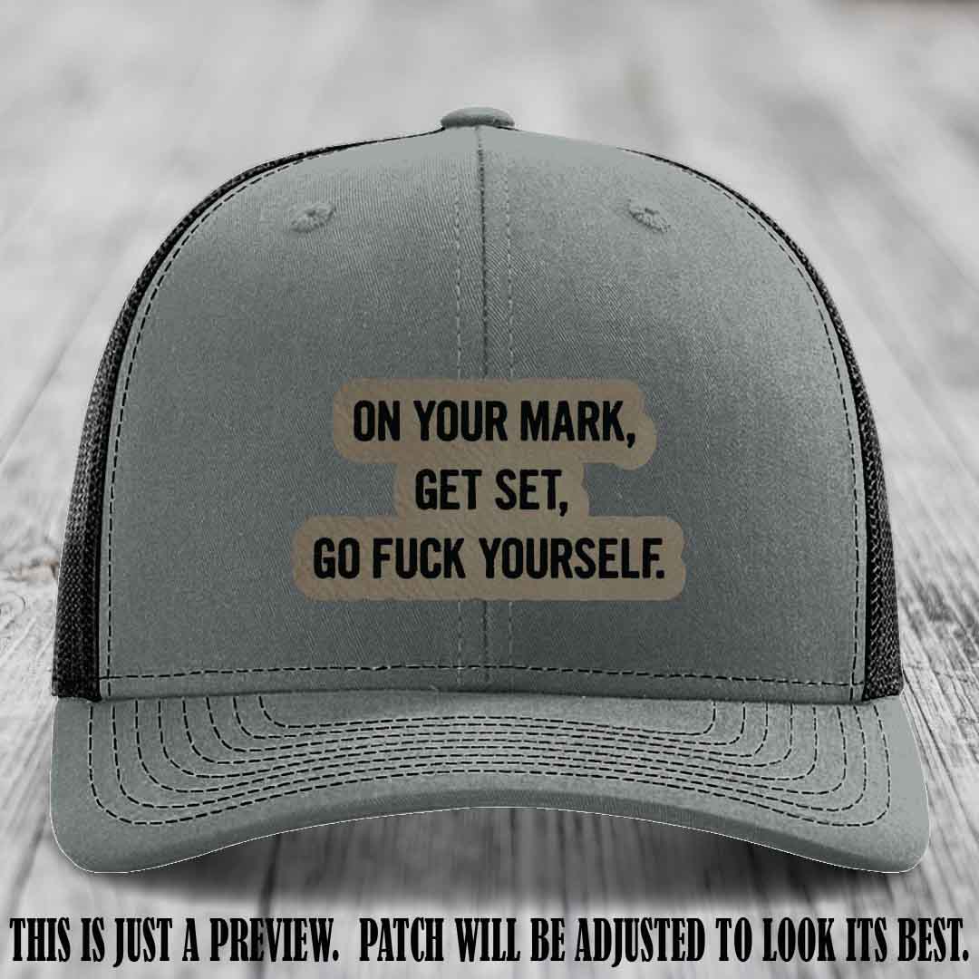 On Your Mark - Light Brown to Black Patch on Heather Grey to Black Hat Richardson 112 Leather Patch Hat