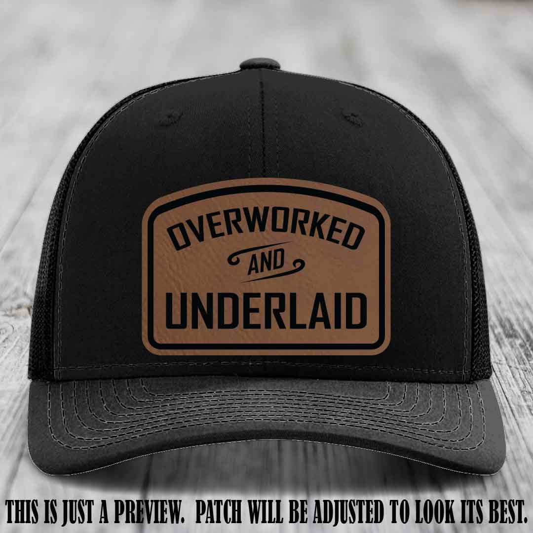 Overworked and Underlaid design Dark Brown to Black Patch on Black Hat Richardson 112 Hat