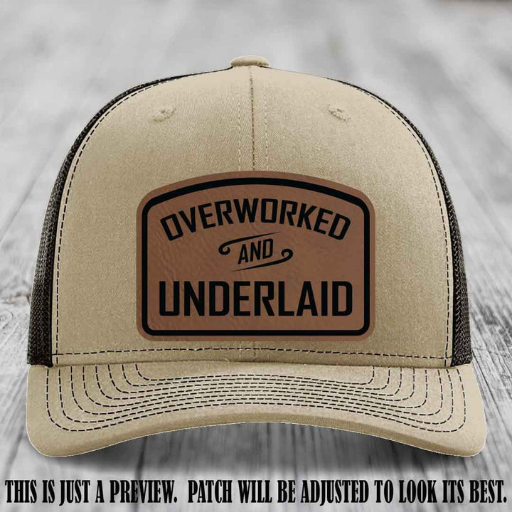Overworked and Underlaid design Dark Brown to Black Patch on Khaki to Coffee Hat Richardson 112 Hat