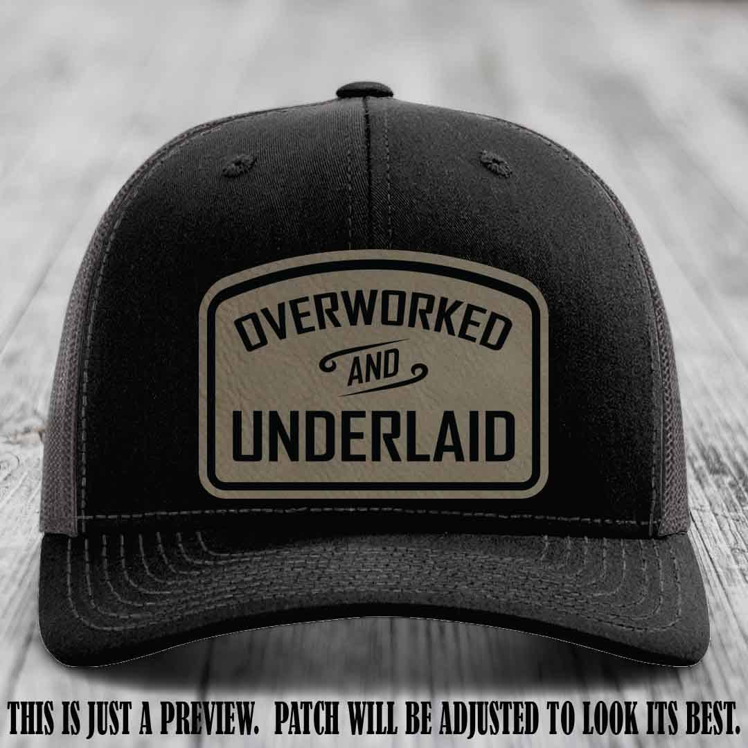 Overworked and Underlaid design Light Brown to Black Patch on Black to Charcoal Hat Richardson 112 Hat