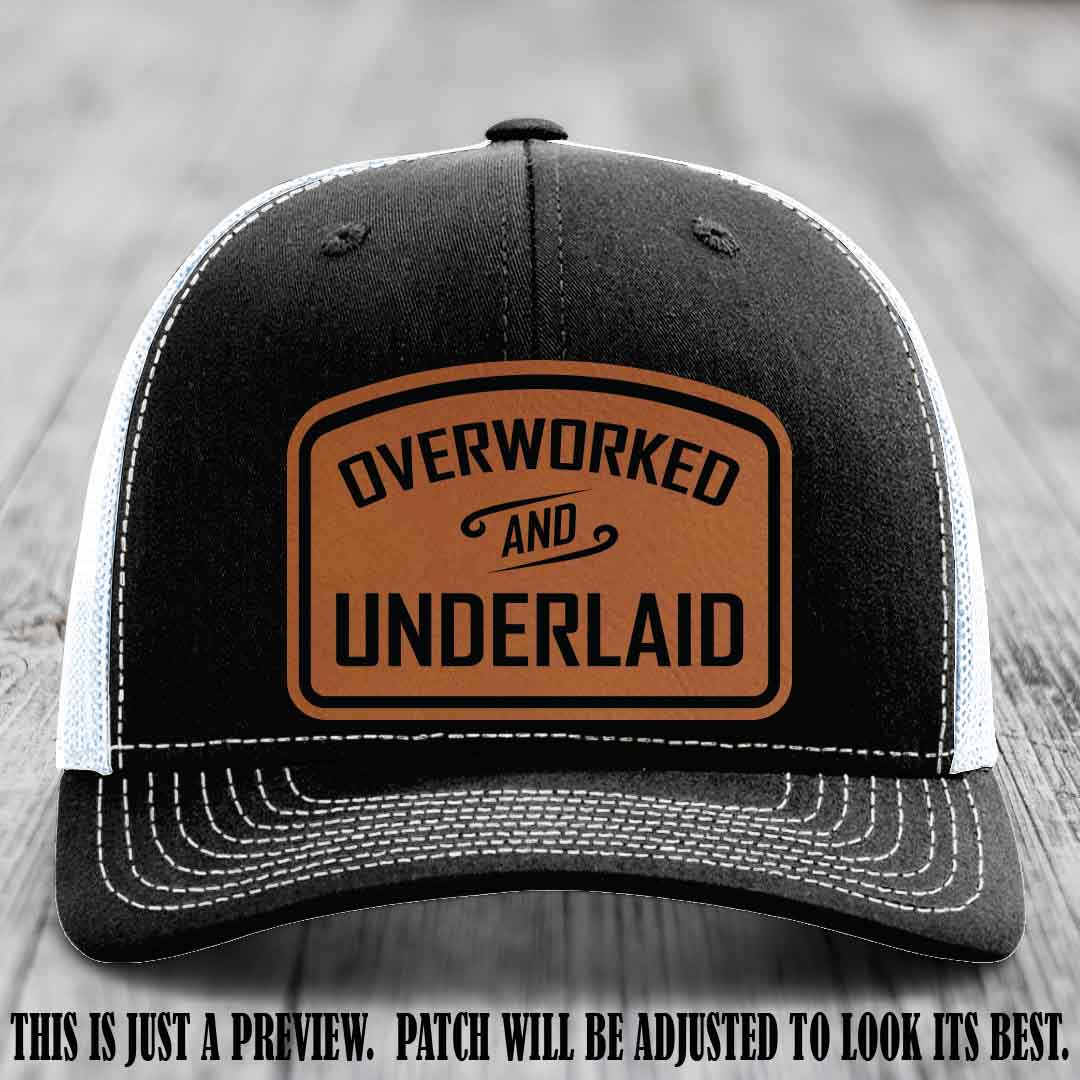 Overworked and Underlaid design Rawhide to Black Patch on Black to White Hat Richardson 112 Hat