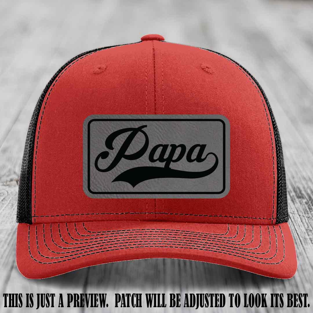Papa Grey to Black Patch Leather Patch on Red to Black Hat