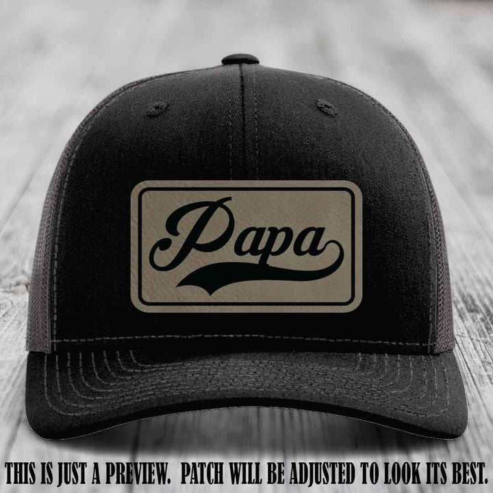 Papa Light Brown to Black Patch Leather Patch on Black to Charcoal Hat