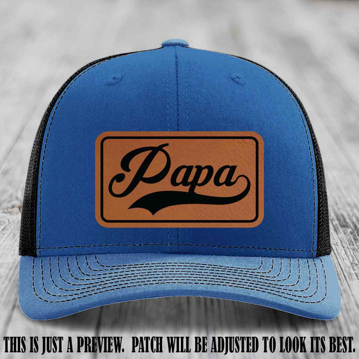 Papa Rawhide to Black Patch Leather Patch on Royal to Black Hat