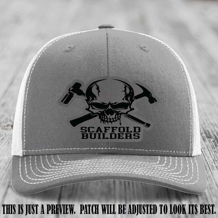 Scaffold Builders Grey to Black Patch on Heather Grey to White Hat - Custom Richardson 112 Leather Patch Hat
