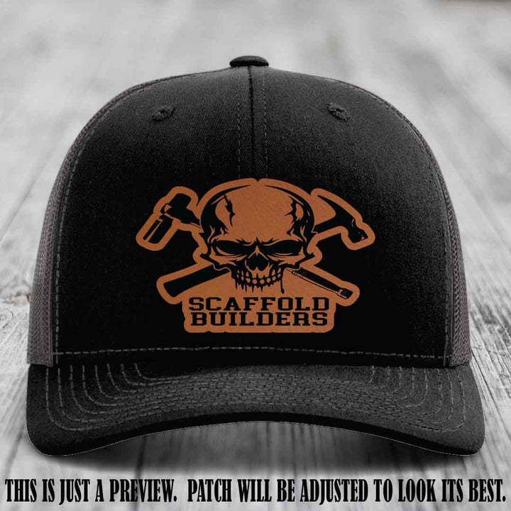 Scaffold Builders Rawhide to Black Patch on Black to Charcoal Hat - Custom Richardson 112 Leather Patch Hat