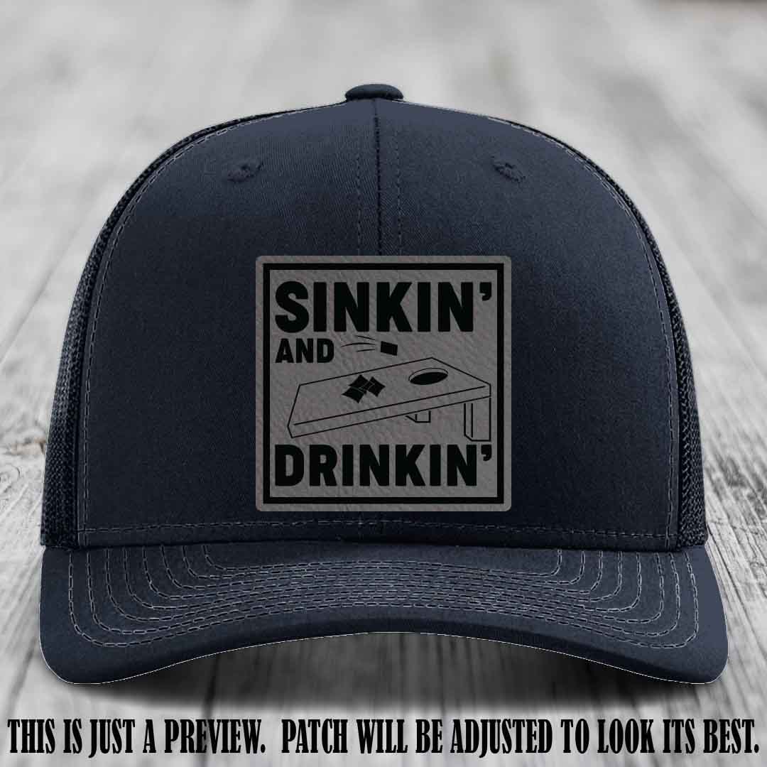 Sinkin' and Drinkin' design on Grey to Black Patch, Richardson 112 Navy Hat