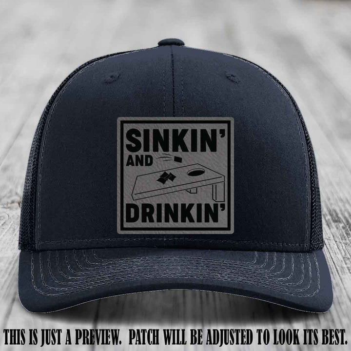 Sinkin' and Drinkin' design on Grey to Black Patch, Richardson 112 Navy Hat