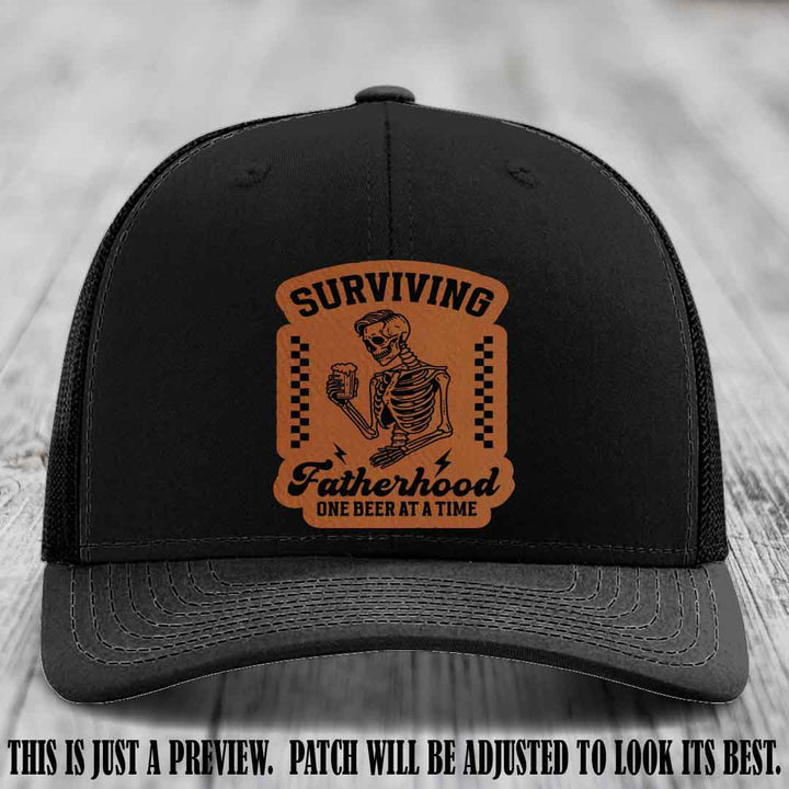 Surviving Fatherhood - Rawhide to Black Patch on Black Hat, funny dad hat