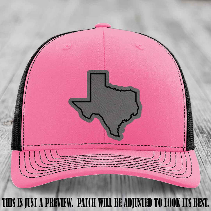 Texas Borderline Sass Grey to Black Patch on Hot Pink to Black Hat - Richardson 112 custom leather patch hat