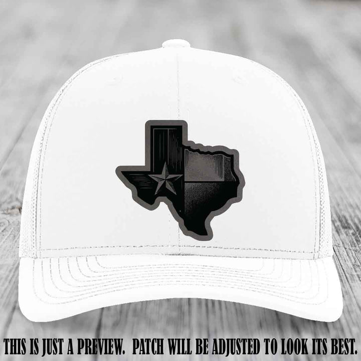 Lone Star Swagger Grey to Black Patch on White Hat - Custom Richardson 112 Leather Patch Hat