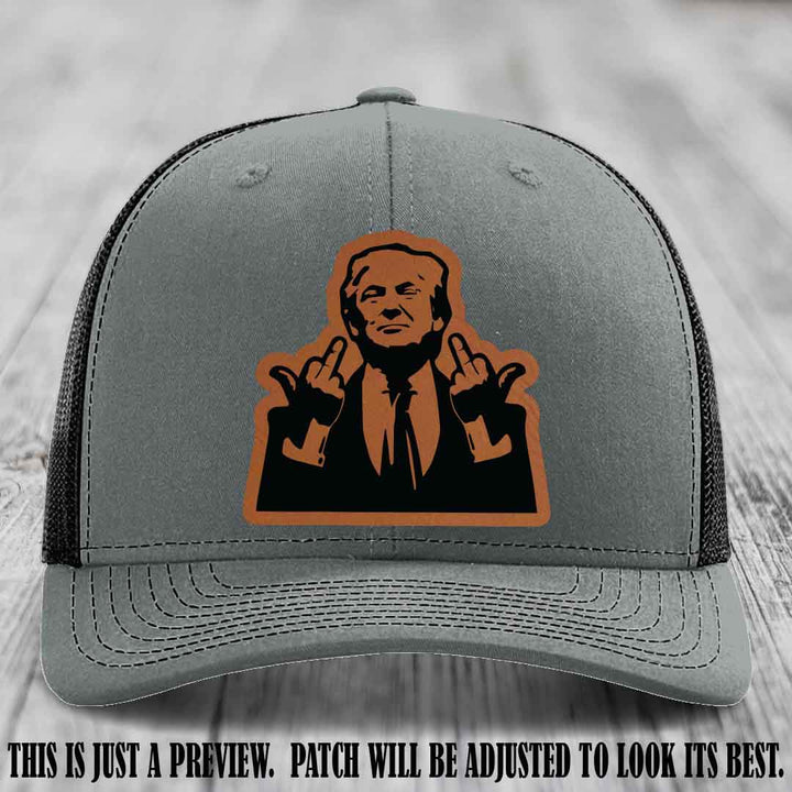 Double Deuces Don - Rawhide to Black Patch on Heather Grey to Black Hat - custom trucker hat with leather patch
